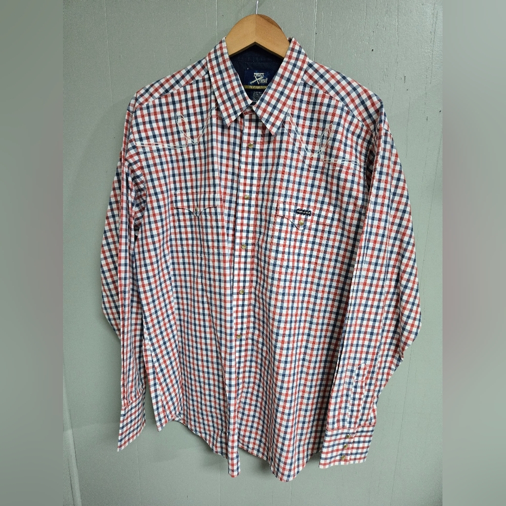 Wrangler XTreme Mens Shirt Red and Blue Plaid Casual Shirt Western Pearl Snap